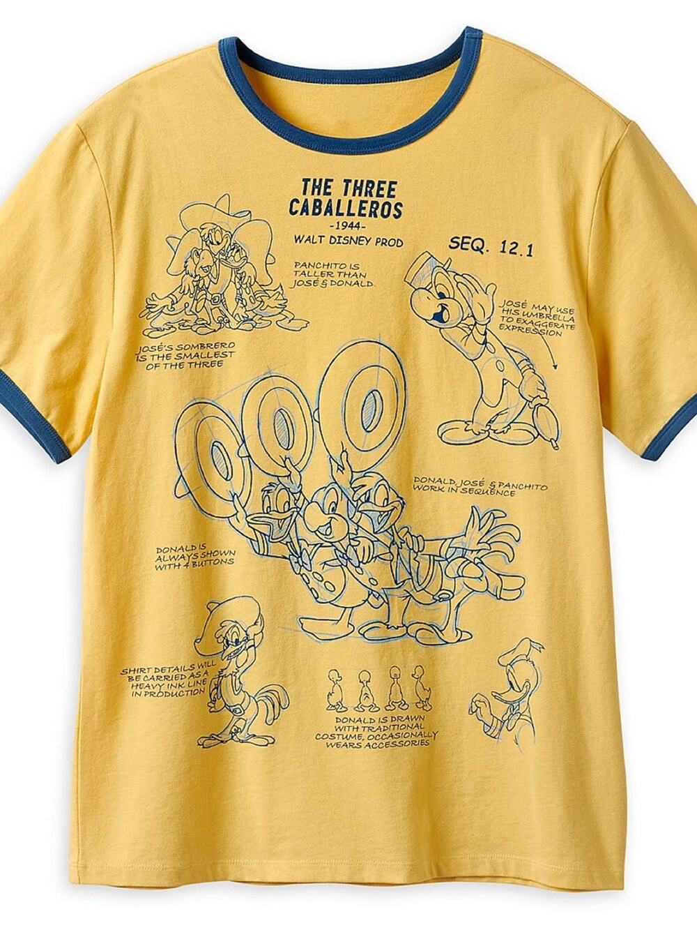 Disney Yellow Three Caballeros Graphic Tee Blue Trim